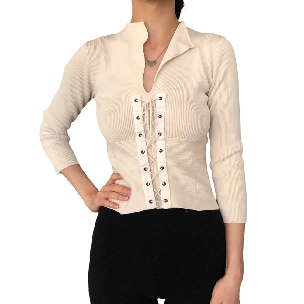 Ribbed lace up top - Picture 8 of 9